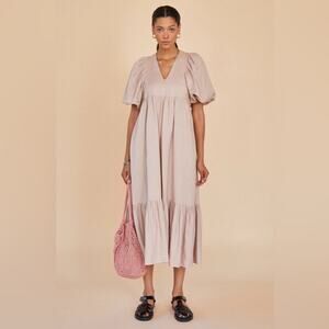 Hunter Bell Palmer V-Neck Puff Sleeve Tiered Ruffle Maxi Dress Large